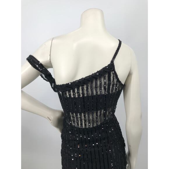 Lovers + Friends Nina Black Sequins Asymmetrical Gown Party Dress XS - Picture 10 of 16
